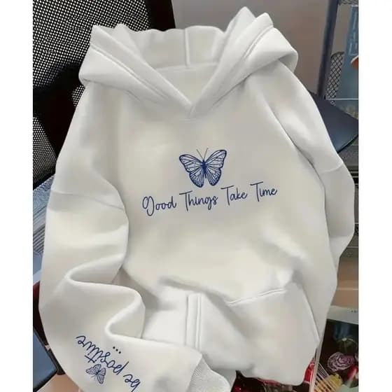 Moletom Feminino Várias Cores Estampa Borboleta 100% Algodão Frio Inverno Blusa de Frio
