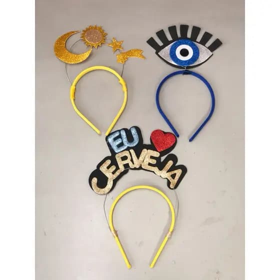 Tiara de Carnaval Divertida Glitter | Eu amo Cerveja, Olho Grego, Sol e Lua | Acessório Bloco Fantasia