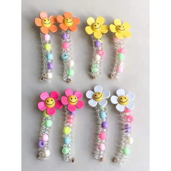 Kit Elástico Mola Infantil Colorido com Flor Acessório Cabelo Menina Maria Chiquinha