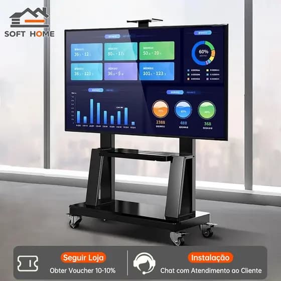 SOFTHOME Suporte de TV Móvel 32 a 90 Polegadas Suporte até 300KG com Rodízios e Prateleira