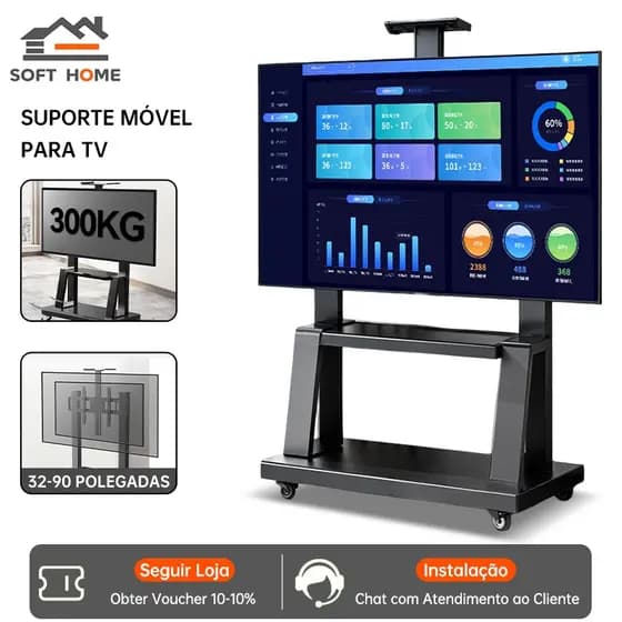 SOFTHOME Suporte TV Móvel 32-90" 300KG, com Rodízios e Prateleira