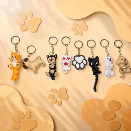 Kit Chaveiro Articulado Pet Cachorro Gato em PLA, Pet Lovers, Lembrancinhas, Presente Criativo