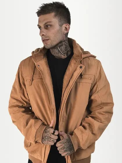 Casaco Masculino Camurça Quente Pelinho Frio Sarja Zípe Top Marrom Preto Jaqueta Sarja Camurça