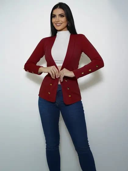 Blazer Casaco Alfaiataria Com Botões Feminino Moda Social Trabalho