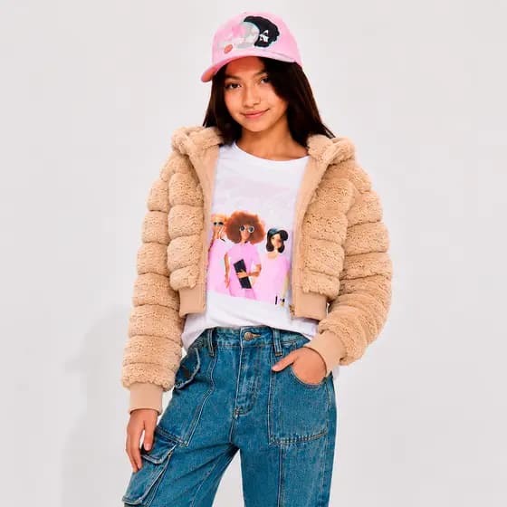 Jaqueta Feminina Teddy Puffer Gominho Pelucia Menina