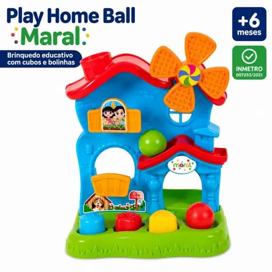 Brinquedo Educativo Bebê Casinha Didática Play Home Ball Maral Bolinhas Cubos 6 Meses Sem Pilhas