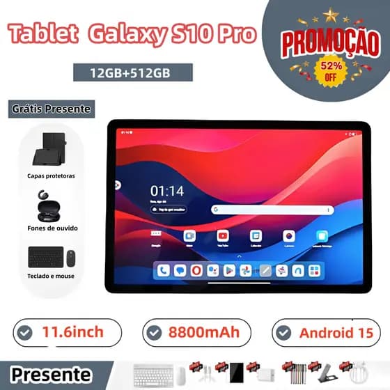 【Teclado e mouse gratuitos】Tablet Galaxy S10 Pro 11,6 polegadas 12 GB + 512 GB Bateria de 8800 mAh 5G Caixa de som wifi