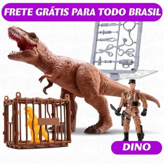 Dinopark T-rex Articulado Com Boneco E Jaula Dinossauro De Brinquedos Colecionável Bee Toys