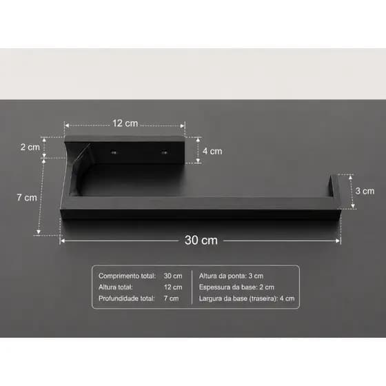 Suporte Porta Papel Toalha 30cm Preto Porta Rolo de Parede Organizador Cozinha Papel Toalha Filme PVC Papel Alumínio Fun
