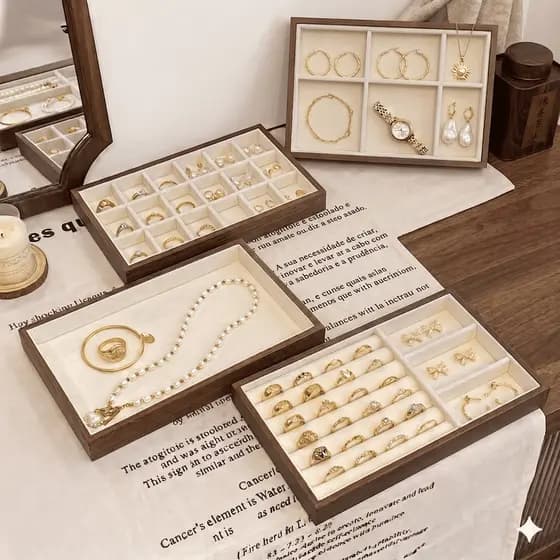 Organizador Porta Joias Veludo Bandeja Modular Anéis Brincos Pulseiras Gaveta Colar Presente