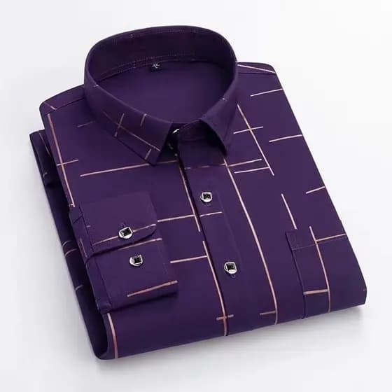 Camisa Casual Masculina Coreana de Manga Longa para Trabalho Formal, Nova Camisa Estampada UJS2