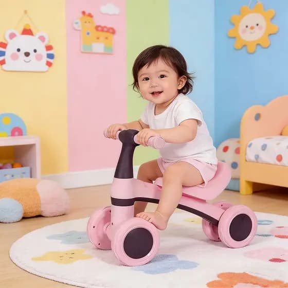 Bicicleta de Equilíbrio Infantil Sem Pedal Andador 4 Rodas Bebê Criança