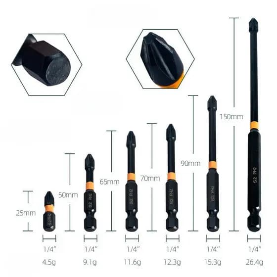 Kit 6 Bits Conjunto De Brocas Cruzadas Magnéticas PH2 6 Peças De Chave De Fenda De Impacto Ferramentas Manuais