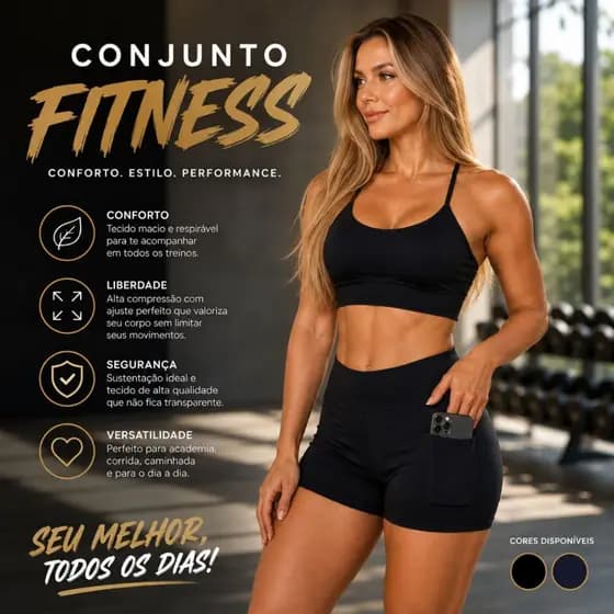 Conjunto Academia Short Bolso e Top De Alça Roupa De Fitness Treino Feminina