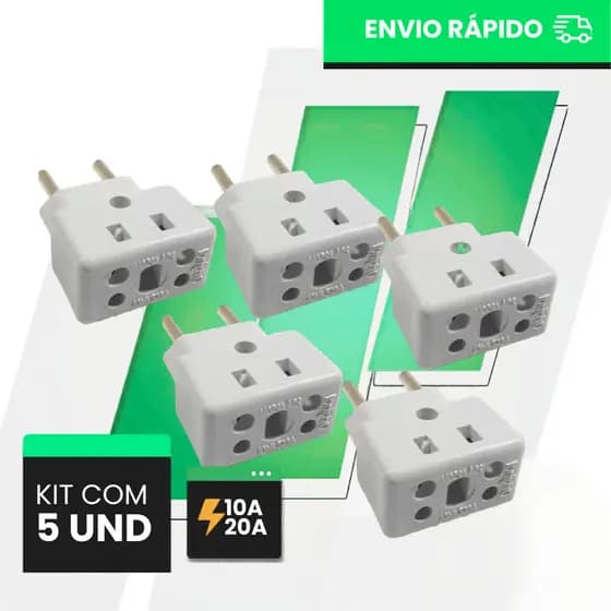Adaptador de Tomada C/5 Benjamin BOB 10A/20A Pino Maciço Resistente
