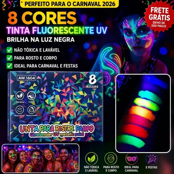 Caneta Neon 8 Cores Pintura Facial Corporal Carnaval Festa Fluorescente Fácil Remover AW1604