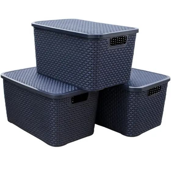 Cesto Rattan Arqplast 7L Organizador Multiuso com Tampa – Cesto de Plástico para Quarto Banheiro Cozinha