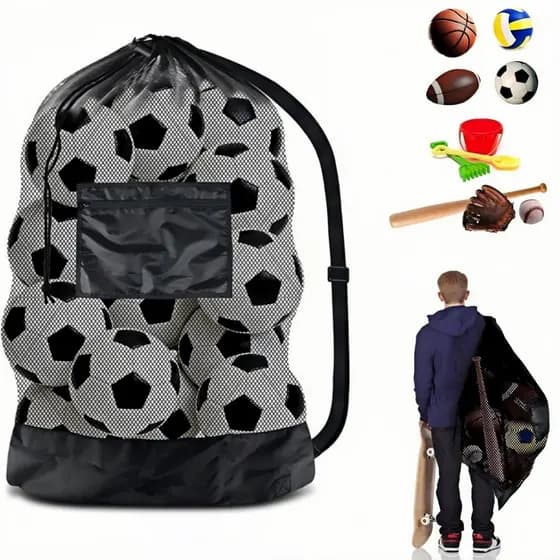 Saco Guarda Bolas Futebol Vôlei Bolsa Para Até 15 Bolas - Resistente Cor Preta Bolsa Grande 100*76
