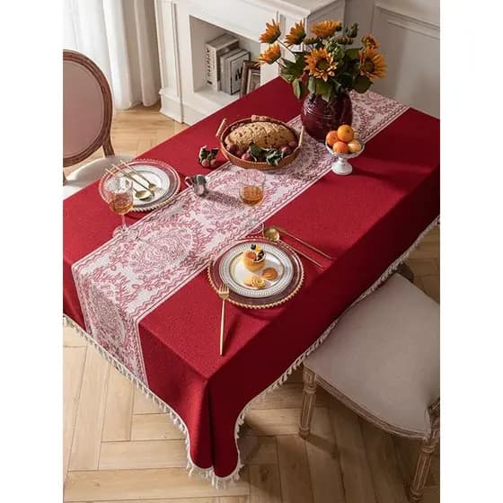 Novo estilo chinês toalha de mesa de tecido vermelho retangular casa casamento mesa de café jantar toalha de mesa decora