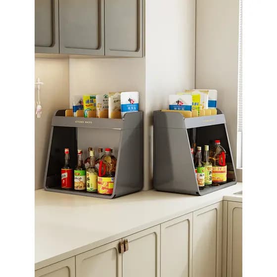 Rack de tempero de cozinha bancada doméstica dupla camada armazenamento de condimentos ferramenta útil multifuncional ól