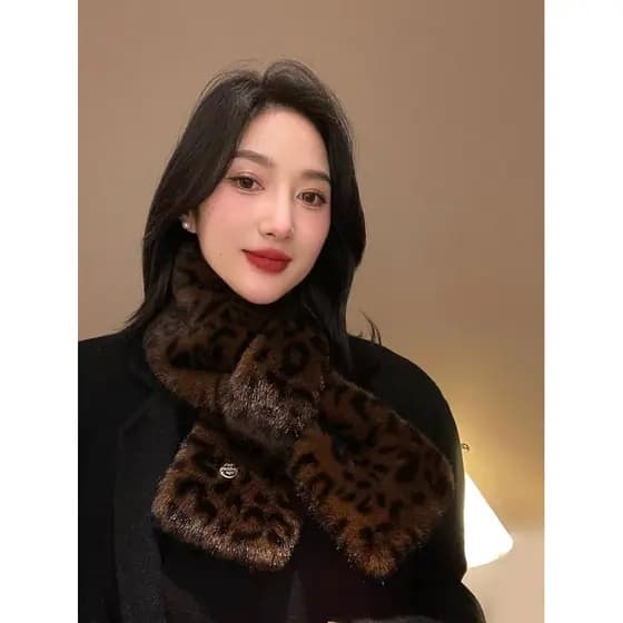 Leopardo impressão cachecol de pelúcia feminino inverno versão coreana Internet celebridade imitação Setu pele engrossad