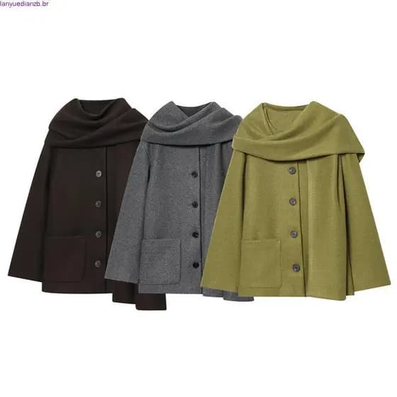 Inverno novo estilo feminino único Breasted em torno do pescoço blusão jaqueta 1302220