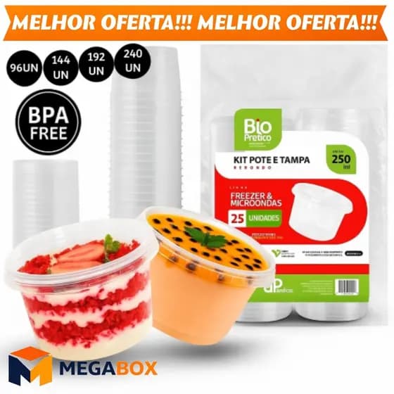 Conjunto Potes Plásticos para Confeitaria Cozinha Armazenamento de Alimentos e Doces Kit 96 a 240 Un