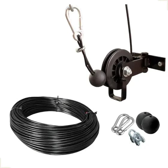 Kit Polia Baixa Articulada + Cabo de Aço com Bolinha Grampo e Mosquetão Força Resistência Durável