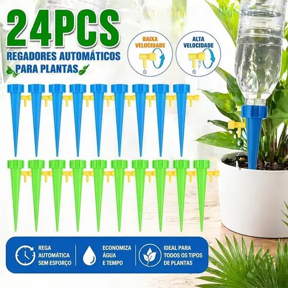 Kit Com 12/24 Gotejador Irrigador Acoplável Em Garrafa Pet Jardim Dosador Vaso Em Garrafa