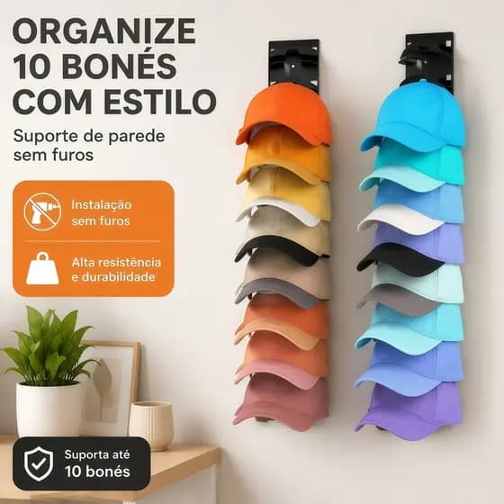 Organizador de Bonés e Roupas Multiuso Cabide para Porta com Gancho Parede Chapéus