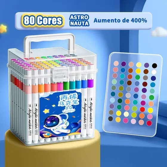 Kit Canetas Acrilicas Profissionais 24 36 48 60 80 Cores Ponta Fina Para Desenho Pintura Artesanato