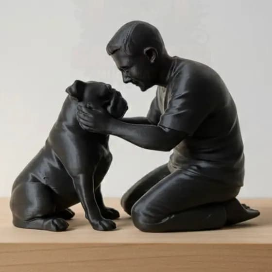 Homem e Cachorro Bulldog Homem e Cachorrinho Estátua Decorativa 10cm
