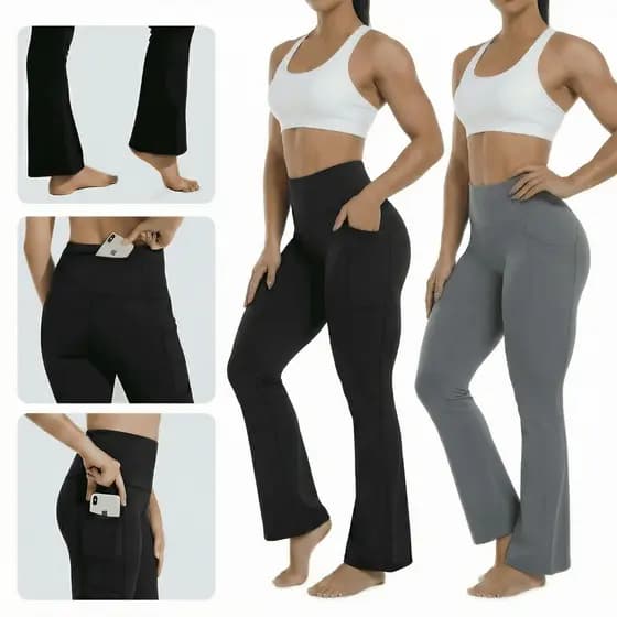 Calças de Yoga Bootcut Femininas, Cintura Alta, Impermeáveis, Opacas, Controle Abdominal, Leggings Ajustadas