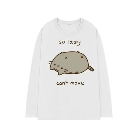 Camiseta de manga comprida com estampa de bolinhas de gato fofa para mulheres, camiseta casual soltinha e macia estilo a