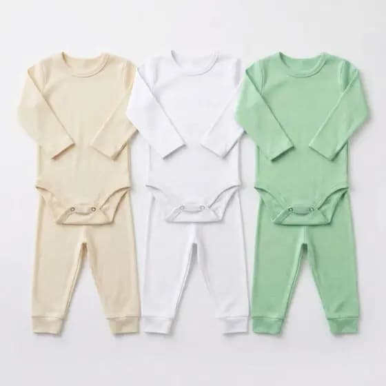 Kit 6 Peças Bebê Ursinho 3 Body Manga Longa + 3 Calça Ribana Roupa de Bebê Menina e Menino