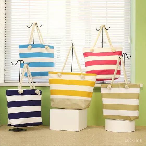 Bolsa de lona, bolsa de praia, bolsa casual, nova bolsa de ombro, bolsa listrada feminina, bolsa feminina individual KLT