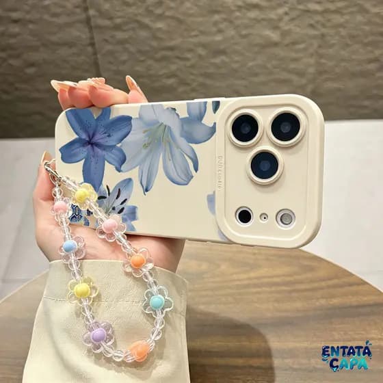 Capa com Proteção de Câmera para iPhone 17 Pro Max 16 15 14 13 12 11 XR XS 7 8 Plus Capinha de Flores Azuis