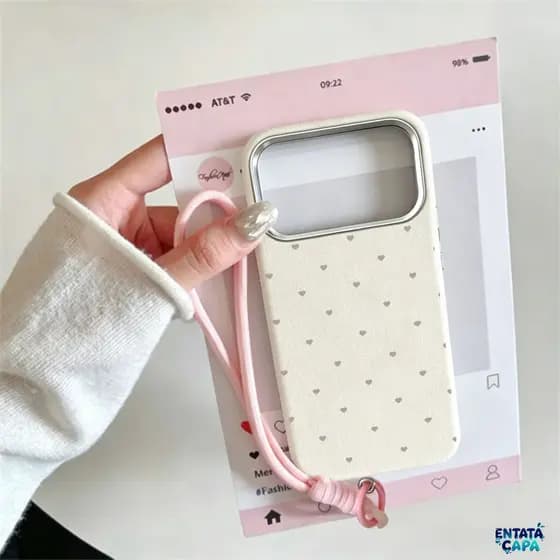 Capinha Anti Choque Textura de Couro para iPhone 17 Pro Max 16 13 11 12 14 15 Plus XR Coração Pequeno Estético Capa