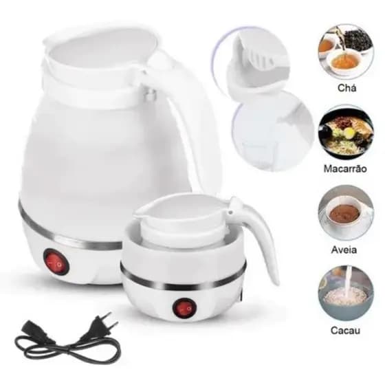 Chaleira Elétrica Retrátil 600ml 110v Silicone Esquentar Leite Café Chá água