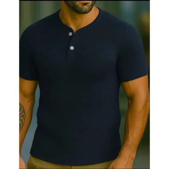 Camisa Henley Alfaiataria Premium Masculino Texturizada Tendência