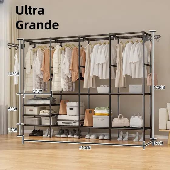 Arara De Roupa Com Sapateira Cabideiro De Chão Rack Organizador Multiuso Aço Inox