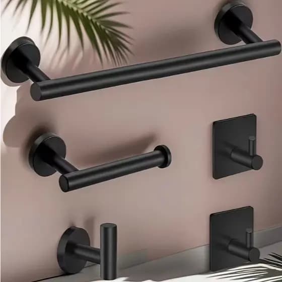 Kit jogo de 5 pegas Acessórios Preto Banheiro Lavabo Aço Inox 304 suporte para banheiro