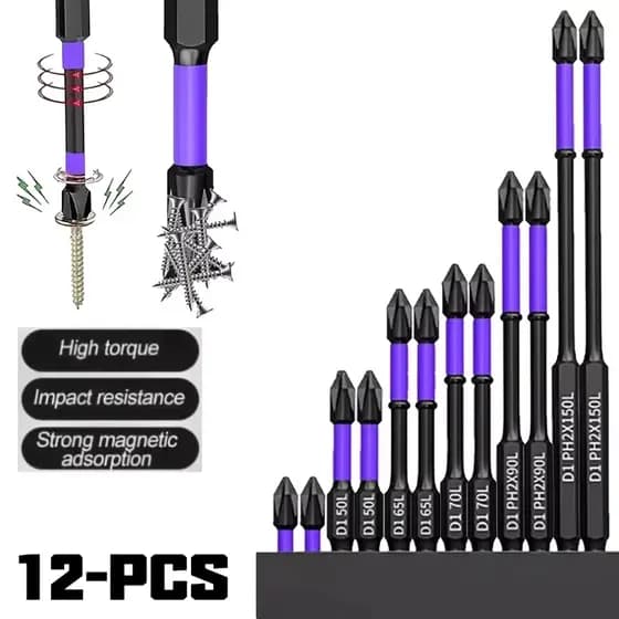 Bits Magnético Ponteira Philips Parafusadeira Ph2 Jogo 6/10/12 Pcs Imantado Antiderrapante Com Imã Sextavado