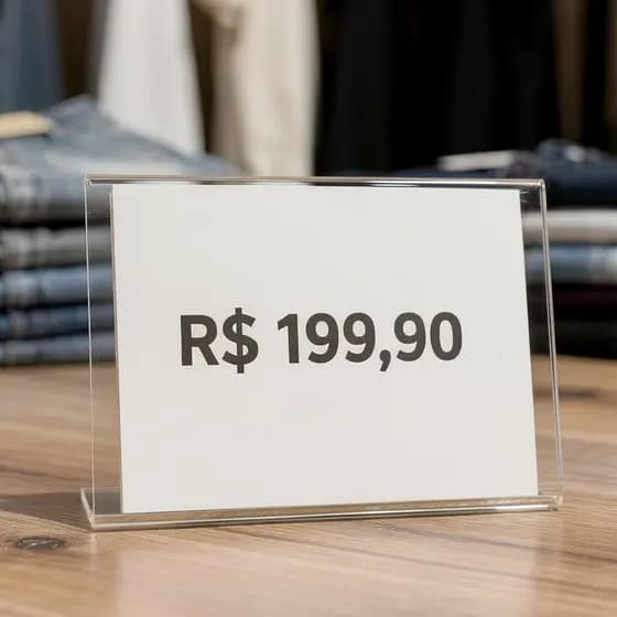 Kit Porta Preço Informação Acrílico Transparente Display em L Para Vitrine Mesa Restaurante Comércio