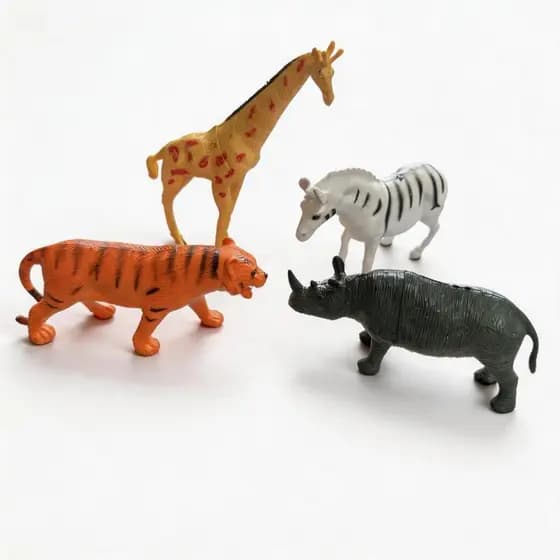 Kit Animais Selvagens Infantil 4 Peças Educativo Safari Tigre Zebra Girafa Rinoceronte