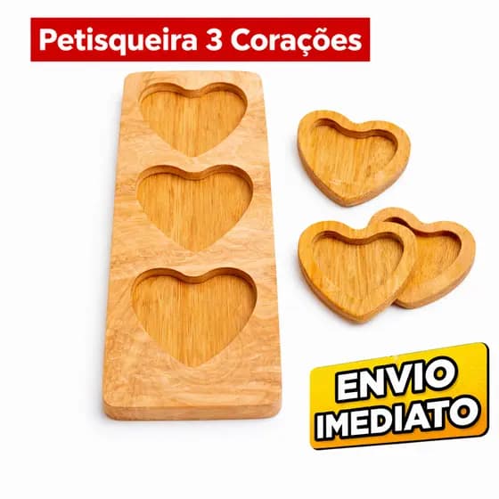 Bandeja Petisqueira de Madeira MDF Formato Coração 4 Peças Bandeja P/ Aperitivos Queijos e Frios