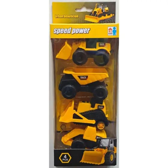 Kit Carrinhos de Construção Infantil 4 Peças Caminhão Brinquedo