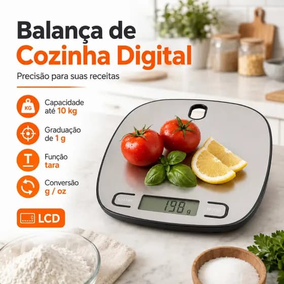 Balança Digital de Cozinha até 10kg com Display LCD Função Tara Precisão 1g para Receitas Dieta Café e Confeitaria