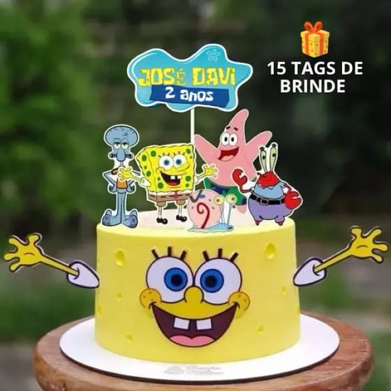 Topo de Bolo Bob Esponja Personalizado | Cake Topper Bob Esponja Festa | Decoração Aniversário Tema Bob Esponja