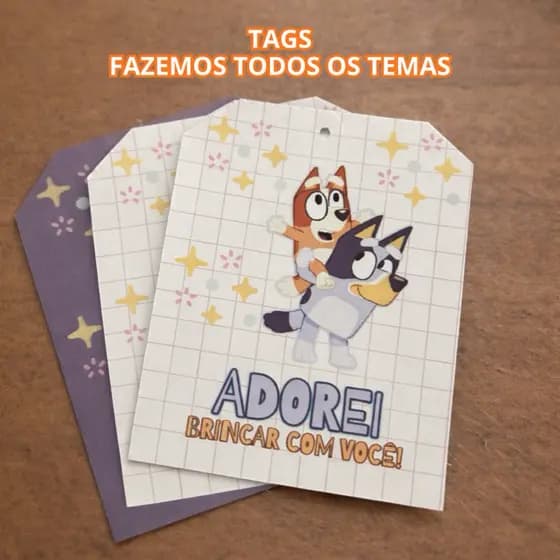 Kit 24 Tags Personalizadas Bluey para Lembrancinhas de Aniversário | Papel 180g Alta Qualidade | Arte Digital Inclusa